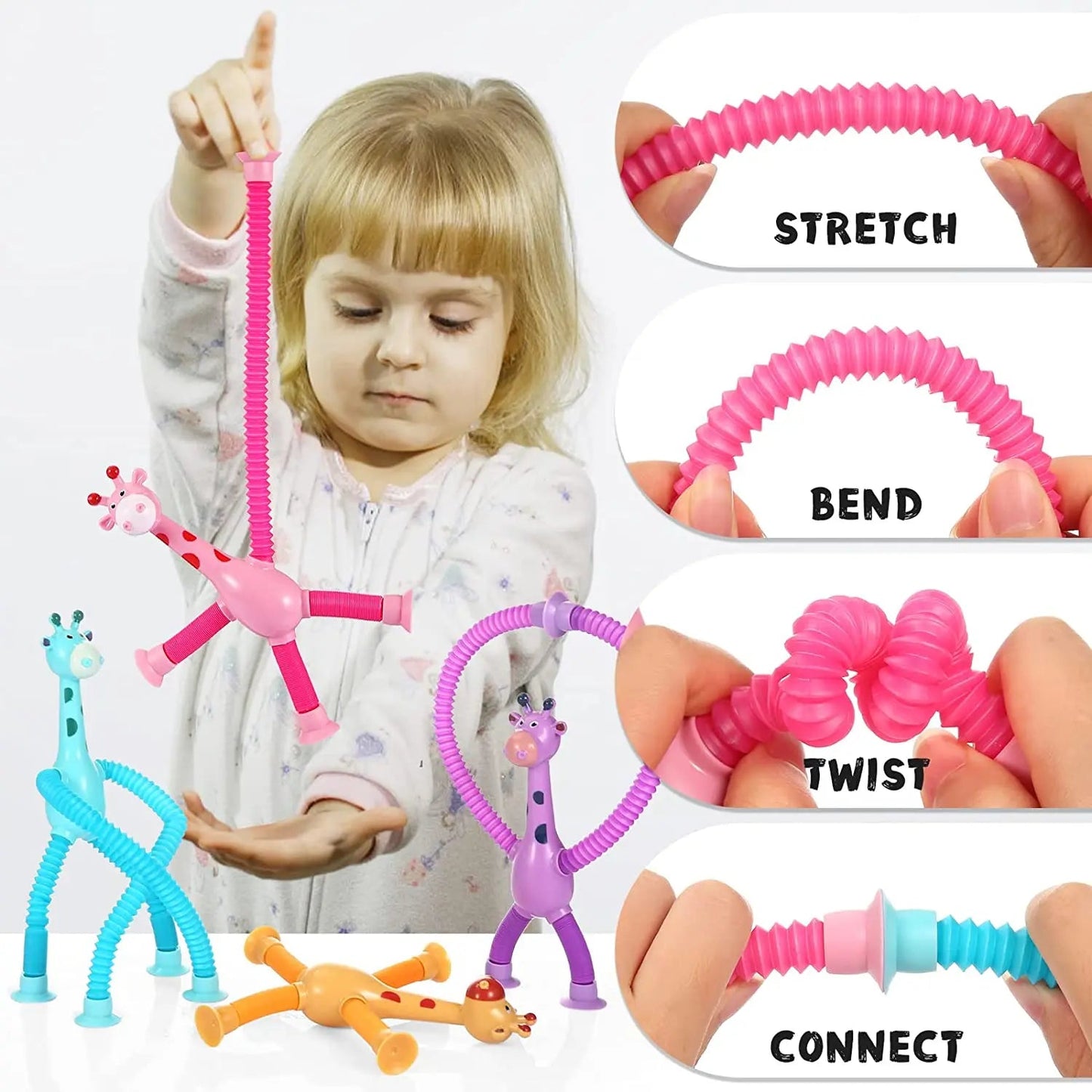 Telescopic Giraffe with Suction Cup Cartoon Toy For kids