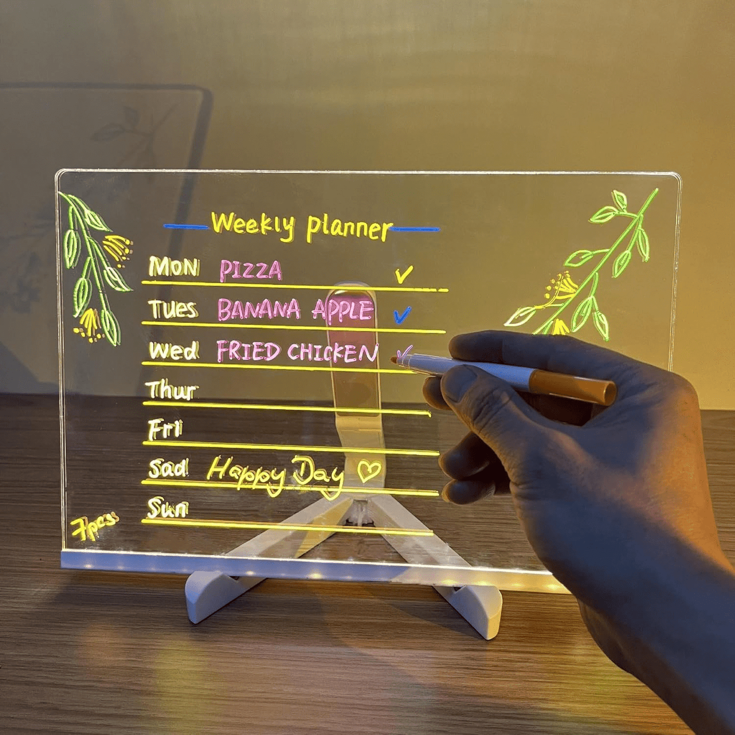 Acrylic LED Board With Colorful Night Light & 7 Neon Pens